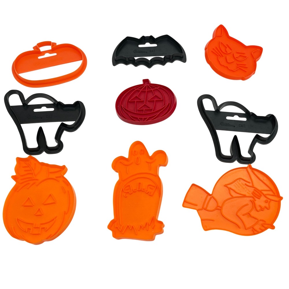 VTG Halloween Cookie Cutter Lot Pumpkin Bat Cat Ghost Mostly Wilton